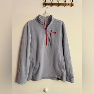 The North Face Gray Red Quarter Zip Fleece Lined Pullover Men's size Large L